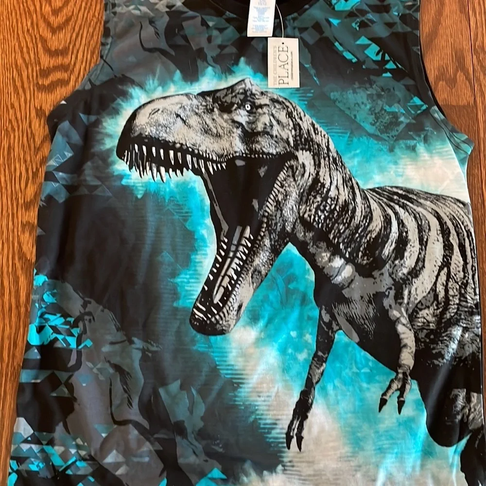 NWT boys dinosaur print 2 piece short set sleeveless top size L 10/12 - Picture 6 of 11